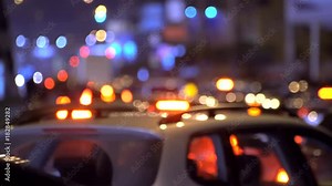 Traffic Jam In The City.Slow Flow On A Freeway At Night.