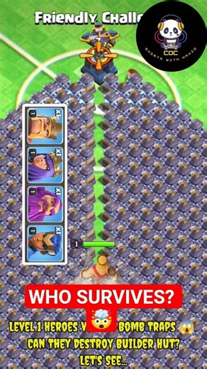 Level 1 Heroes vs Max Bomb Traps 😱 | Can They Destroy Builder Hut?! | Clash Shorts #gamingshorts