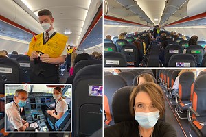 Inside easyJet's 1st flight in months - with face masks and only water to drink
