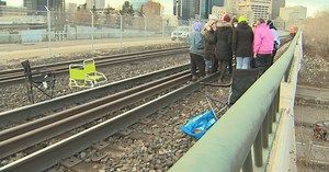 Winnipeg, CN police respond to protestor blockade on rail tracks near CMHR