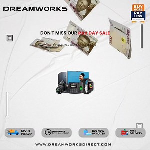 Unlock your wishlist.🤑💸 Get ready for the Pay Day Sale extravaganza at Dreamwork. Where dreams and savings converge in a shopping experience unlike any other.✨ Hurry and visit dreamworksdirect.com and enjoy massive savings on tech essentials.🛒 Also follow us on @dreamworksgadget & @dreamwork360services for the latest updates on our tech products and services. For more information call - 09070402023. #techsale #mobileclearance #upgradeyourtech #unbeatabledeals #Dreamworksdirect #buynow #paylat