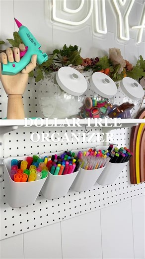 I finally spotted these Candy Jars at Dollar Tree!! I gave them a quick makeover to store craft supplies inside. They fit perfectly on my pegboard shelves!! 😍 #dollartreediy #dollartreefinds #dollartreecrafts #dollartree #dollartreediyprojects #diyproject #diy
