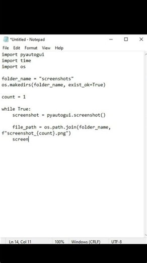 writing a python code that takes screenshots every sec
