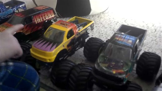 Monster Jam toy truck freestyle competition with insane donuts and jumps and flips