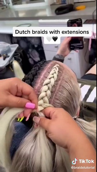 Dutch braids with extensions🤍🖤 @SALON CRÉER hair #balayage #blackhair #white #braids #extensions #style #dutchbraids #salon #fyp #foryou #xyzbca #color #braidstutorial #africanbraids #braidstip #blackbraids #braidshair #blackgirlmagic #afrohair #afrobraids