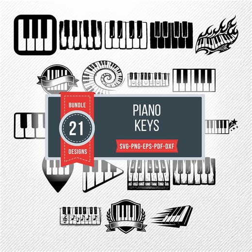Piano Keys SVG Bundle | 21 Clipart Designs PNG PDF Eps Dxf | Vector Drawings - Etsy
