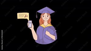 2D Character Graduation Completed Animation HD On Alpha