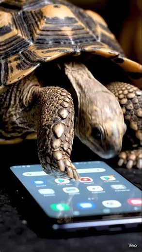 Tortoise operating android mobile.