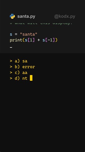 kodx | Creator & Programmer on Instagram: "Python quiz for Christmas! This is your page if you wanna improve your coding skills! Hackers, coders, programmers, all invited! #viral #pythonquiz #pythonbeginner"