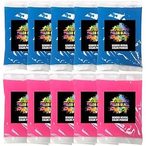 Color Blaze Baby Gender Reveal Color Powder Packets - 75 g Each - 5 of Each Colored Powder - Pink & Blue - For Car & Motorcycle Burnout, Toss, Photoshoot, Party & Festival - Combo Pack of 10