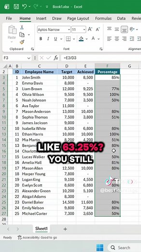 Excel Percentage Formula Tutorial | Hide 0% Values & Clean Your Data Fast #excel #exceltips #learnontiktok #tiktoklearningcampaign #fyp