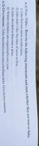 A-1) True/ False : Rewrite the following statements and state w... | Filo