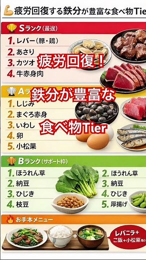 【保存版】疲労回復する鉄分が豊富な食べ物 Tier表