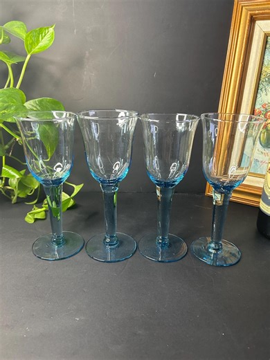 Set of 4 Blue Depression Glass Stem Wine Glass 7.75” - Etsy