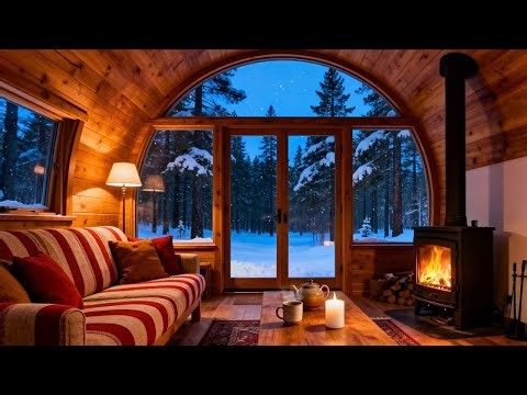 🔴Cozy Winter Cabin 24/7 | 🔥Crackling Fireplace | ❄️Snowy Forest View