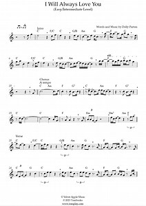 I Will Always Love You (niveau facile/intermédiaire, sax soprano) (Whitney Houston) - Partition Saxophone