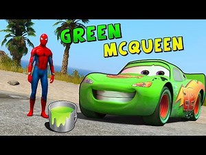 Lightning McQueen Changes Color to GREEN! Movie with Cars