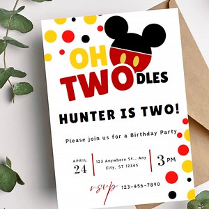 Mickey Mouse Birthday Invitation | Oh Twodles Birthday Invite | Editable Template | Printable | Digital Invite - Etsy