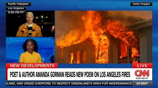 "We emerge from the embers": Poet, author and lifelong Angeleno Amanda Gorman joins Anderson to read a new poem she wrote about this week's devastating fires, honoring the spirit and resilience of her home city. | Anderson Cooper 360