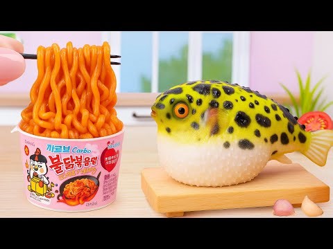 Must Try Food Recipe | How To Cook Miniature Spicy Noodles with Fried Puffer Fish