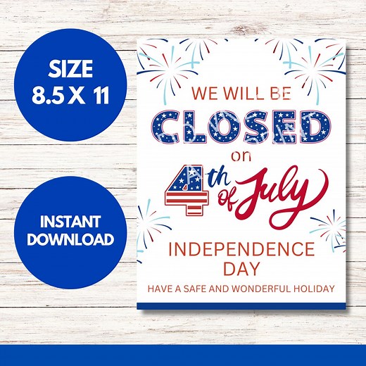 Printable 4th of July Closed Sign, Patriotic Fireworks (digital Download) - Etsy