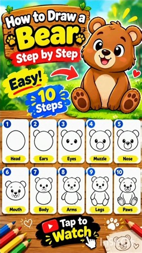 Let’s Draw a Cute Bear Together! 🐻✨ | Easy Step-by-Step Drawing#USA shorts#