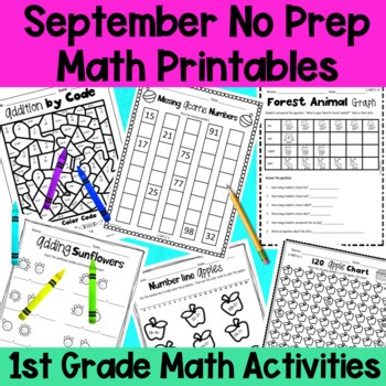 September First Grade No Prep Math Worksheet Packet | Fall Printables