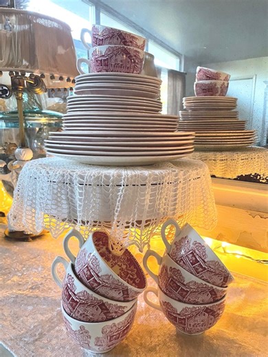 Vintage Red Transferware: Royal Staffordshire "tonquin" & Wedgwood "avon Cottage" - Etsy