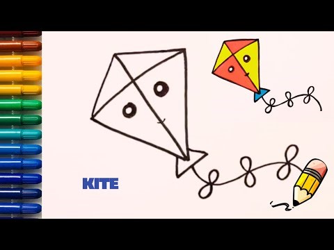 How to draw a kite, drawing easy kite with step by step video for beginners.