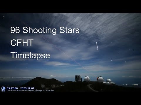 Timelapse of 96 shooting stars and meteors, in 4 hours from CFHT, Hawaii.