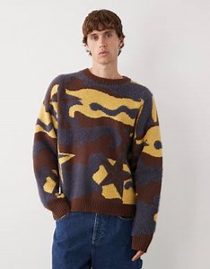 COLLUSION Knitted camo boxy jumper sweater in brown and yellow  | ASOS