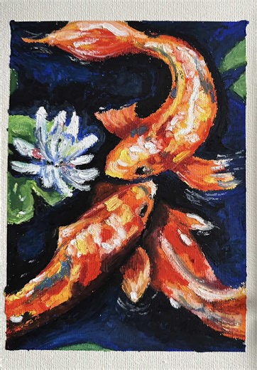 January Drawing Techniques: Koi Fish in Oil Pastel