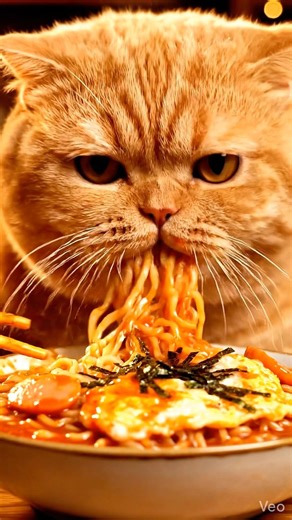 Cute Cat Mukbang ASMR Eating Spicy Mixed Noodles 🍜🐱 So Satisfying!#mukbang#asmr#cutecat#catmukbang