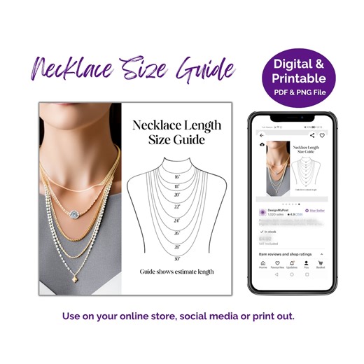 Necklace Length Guide Printable: Jewelry Shop Template (PDF & PNG) - Etsy