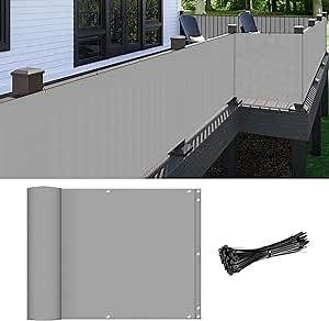 Patio 2.5' x 10' Balcony Privacy Screen Apartments Railing Cover, 30 inches Mesh Screens with Zip Ties for Outdoor Privacy Fence, Deck Backyard Temporary Porch Fencing, Gray