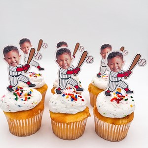 Baseball Cupcake Toppers | Baseball Photo Head | 2.9 Inch| Party Supplies | Rookie of the Year | Party Decor | Birthday Toppers | - Etsy