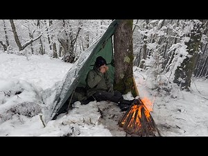 2 Days Solo Winter Camping in Deep Snow - Survival & Campfire Cooking
