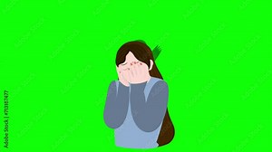 Scared woman animation suffering schizophrenia illness while hallucinating a dark shadow. Cartoon in 4k resolution