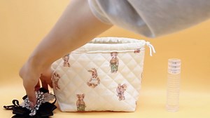 Cute Quilted Makeup Bag - Large Drawstring Cosmetic Bags for Women Travel, Portable Toiletry Bag Organizer Pouch Gift for Girls Teens