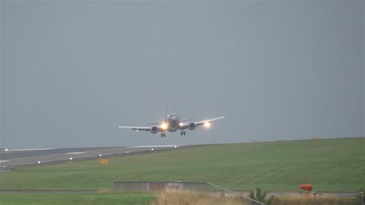 Storm Floris winds make for a very wobbly landing for Jet2 plane at Leeds Bradford airport