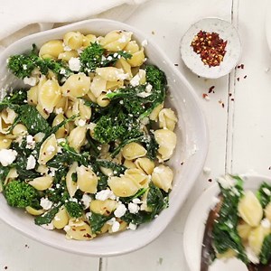 Creamy and fresh, this pasta dish is light enough for summer dining al fresco. Recipe: https://www.vermontcreamery.com/chevre-broccoli-rabe-pasta | Vermont Creamery | Facebook