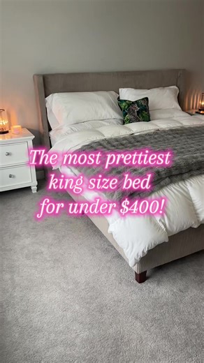 Can’t believe I found a king bed on tik tok shop for under $400! Sturdy and well made 💯 Tall head board with no gap behind the pillows #kingbed #luxurybedroom #bedroom #tiktokshop #bed