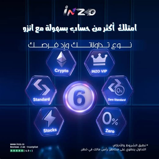💼 اختر الحساب اللي يناسبك مع انزو! في انزو، صممنا حسابات متنوعة لتناسب كل أسلوب تداول — من المبتدئ إلى المحترف 👇 ‏💎 Standard – البداية الذكية بتجربة تداول مرنة وبونص مميز. ‏⚡️ Zero Standard – تداول قوي بمزايا كبيرة وإيداع يبدأ من 50$. ‏🎯 Zero – للخبراء، سبريد يبدأ من 0.0 نقطة لتنفيذ أسرع ودقة أعلى. ‏💠 Crypto – تداول أكثر من 144 عملة رقمية وكن جزءًا من المستقبل المالي. ‏📈 Stocks – أكثر من 250 سهم عالمي وفرص لا تنتهي في الأسواق. ‏🏆 VIP – للمحترفين الذين يبحثون عن أفضل الشروط . 🕌 حسابات إسل