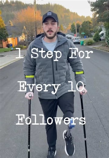 Starting off the new year with this challenge. 1 step for every 10 followers. The goal is to get between 20k-25k followers to walk a mile. You will see the process and growth from start to finish. Happy New Years everyone! 2026 LFG (this is based off my IG follower count) #walk #amputee #nevergiveup #newyear #2026