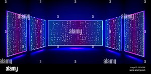 Led video walls, tv screens with light effect on stage. LCD video panels, displays with blue and pink color dots. Show studio or stadium scene with le Stock Vector Image & Art - Alamy