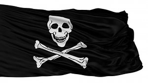 Animation of the pirate flag with bones waving seamless loop isolated on white