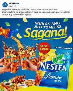 90K views · 10K reactions | Sa bawat buhos ng NEW best-ever NESTEA Lemon, bottomless sagana ang feeling sa mealtimes! Dahil mas pinasarap, kaya mas refreshing vs. previous blend! Ibuhos ang bottomless sagana! ASC REF. N0163P041123N | NESTEA | Facebook