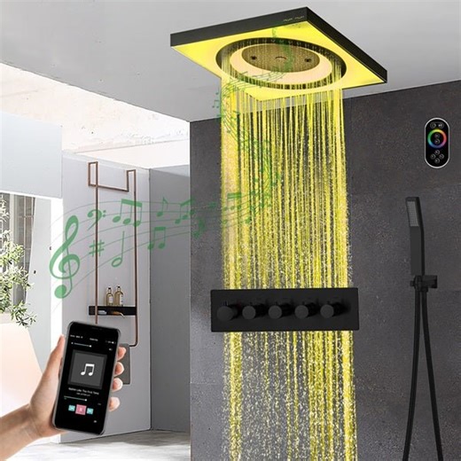 24" Cascada Perla LED Music Thermostatic Rainfall Shower System