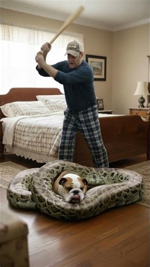 😱 Massive python made a huge mistake with this bulldog #DogLover #BraveMan #shorts