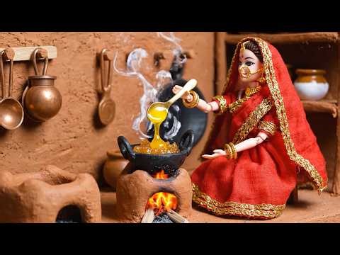Miniature Doll Carrot Halwa Cooking ASMR | Indian Village Tiny Kitchen Sweet Dessert